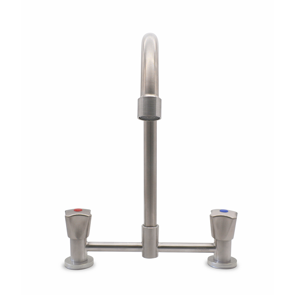sus304 stainless steel double handle deck mounted kitchen basin water faucet tap