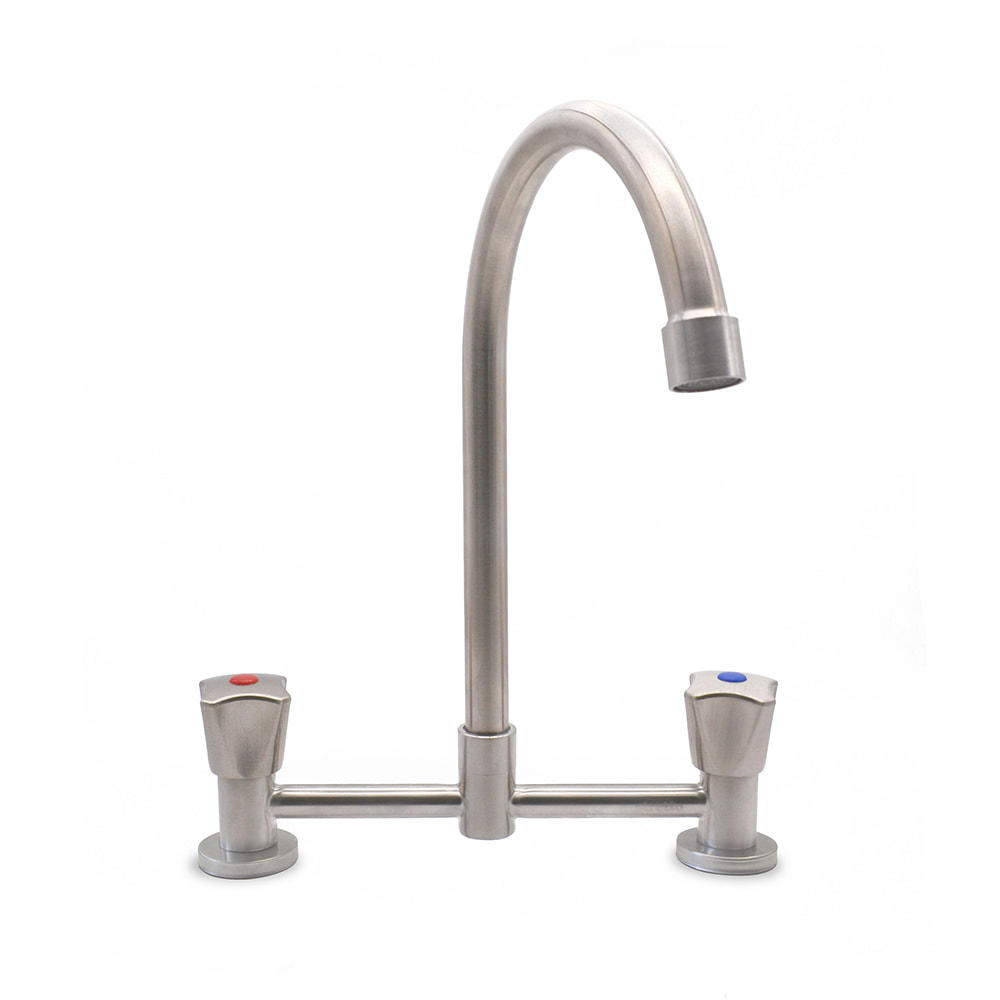 sus304 stainless steel double handle deck mounted kitchen basin water faucet tap