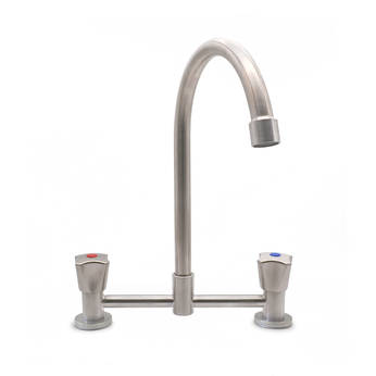 sus304 stainless steel double handle deck mounted kitchen basin water faucet tap