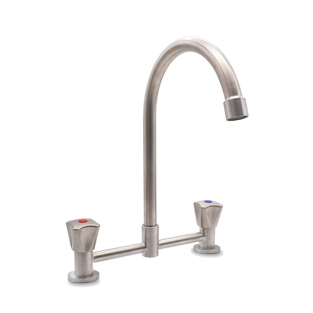 sus304 stainless steel double handle deck mounted kitchen basin water faucet tap griferia cocina