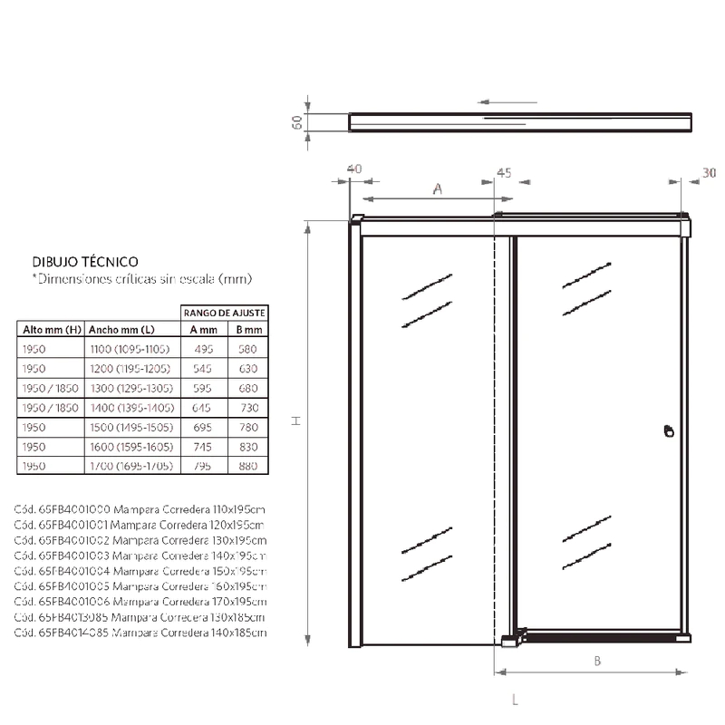 Tempered Glass Chrome Aluminium Shower Sliding Screen 140 x 195 cm