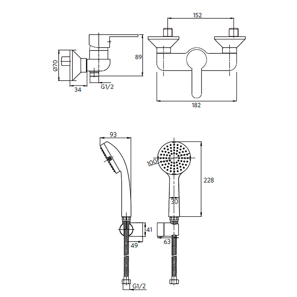 Polished Brass Wall Shower Hot Cold Water Mixer(duchas)