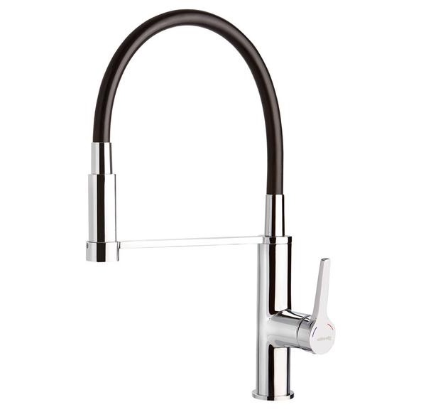 single hole polished brass kitchen faucet with pull out spray