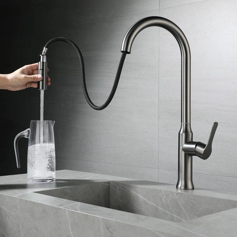 201 black stainless steel pull down kitchen sink faucet with sprayer