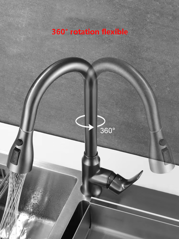 Single lever stainless steel brushed nickel matt black kitchen tap with pull out spray