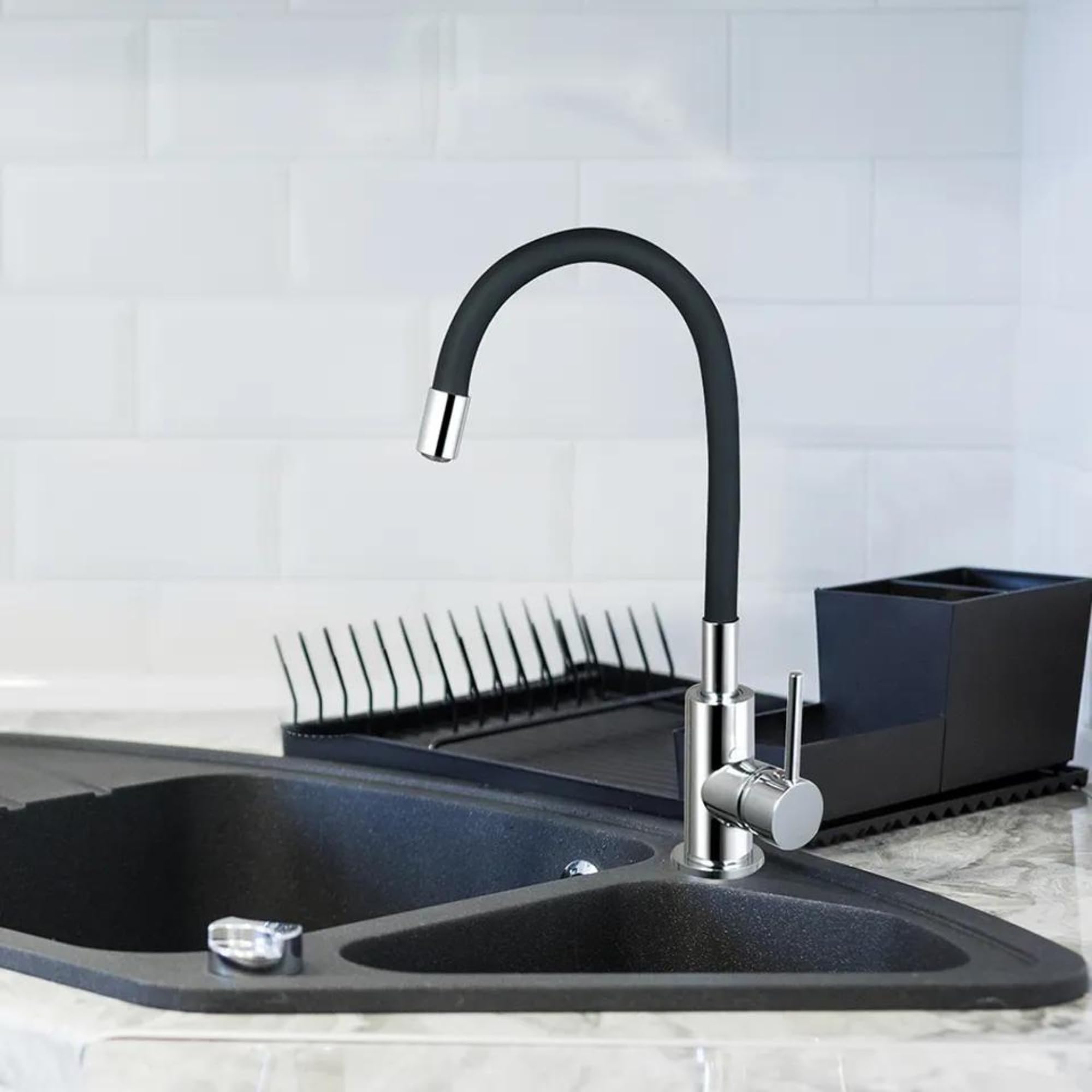 360° Free Bending Pull Out Adjustable Sink Gourmet Flexible Black Faucet Kitchen 