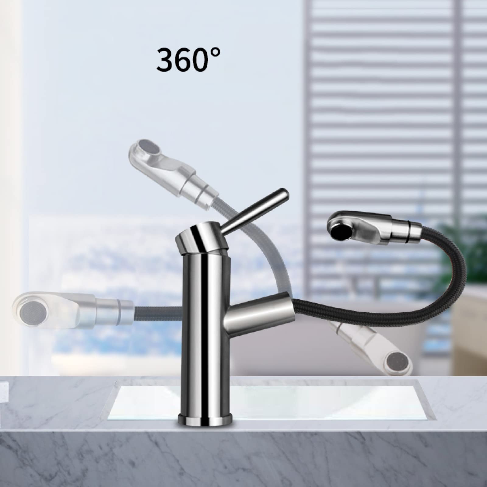 Black bathroom faucet with pull out sprayer