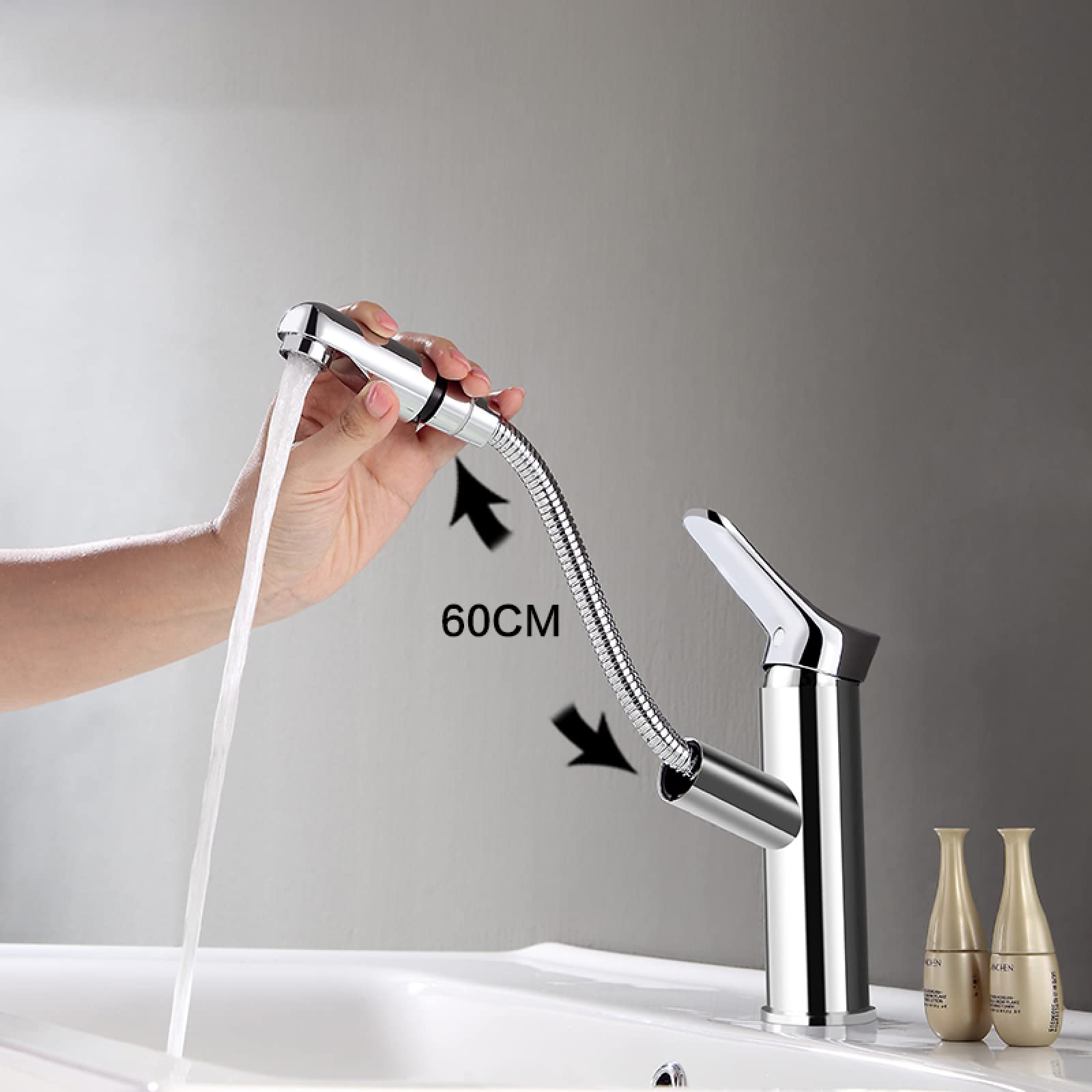 Black bathroom faucet with pull out sprayer