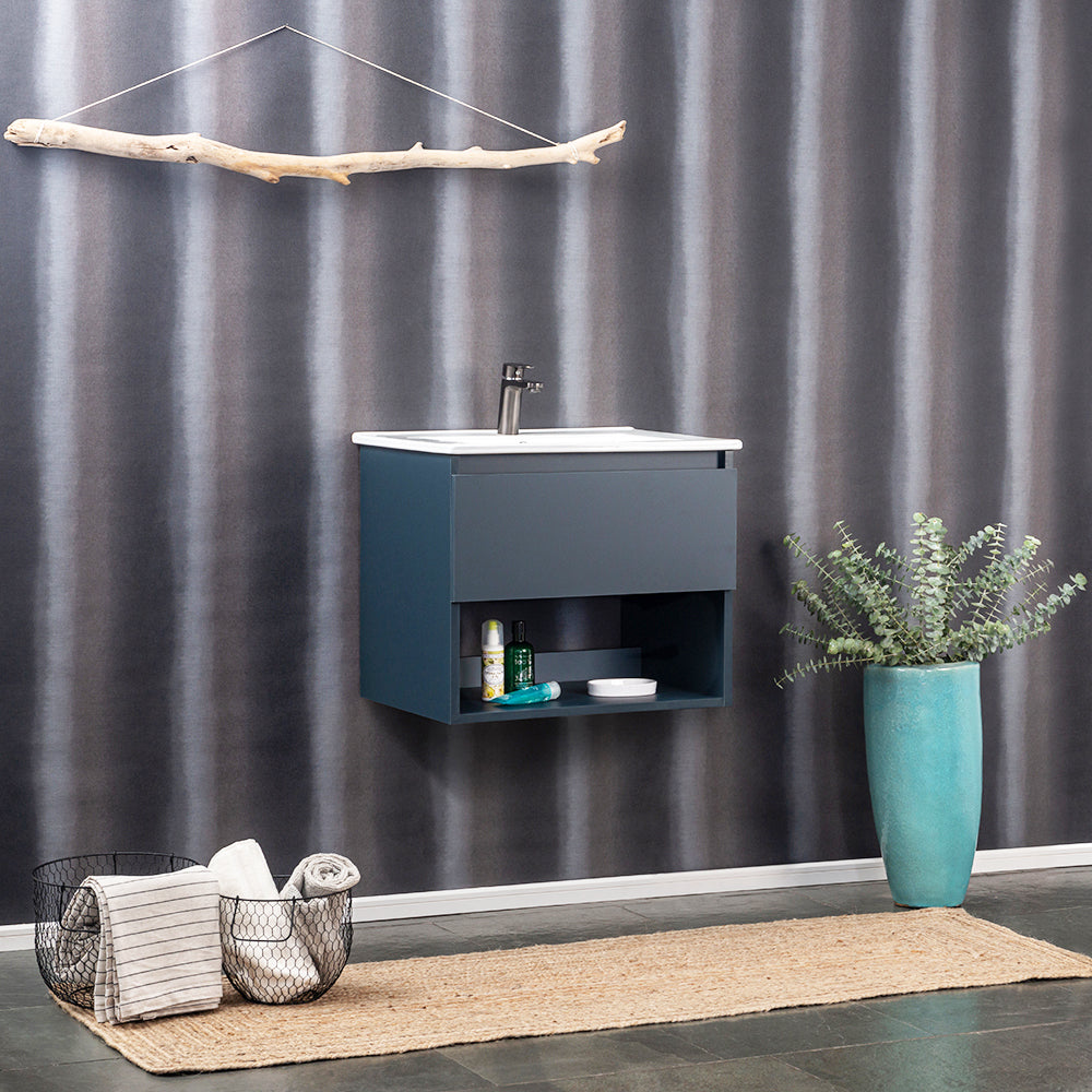 floating cabinet vanity bathroom with one sink