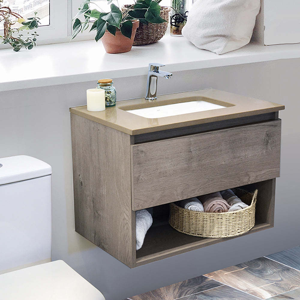 floating cabinet vanity bathroom with one sink