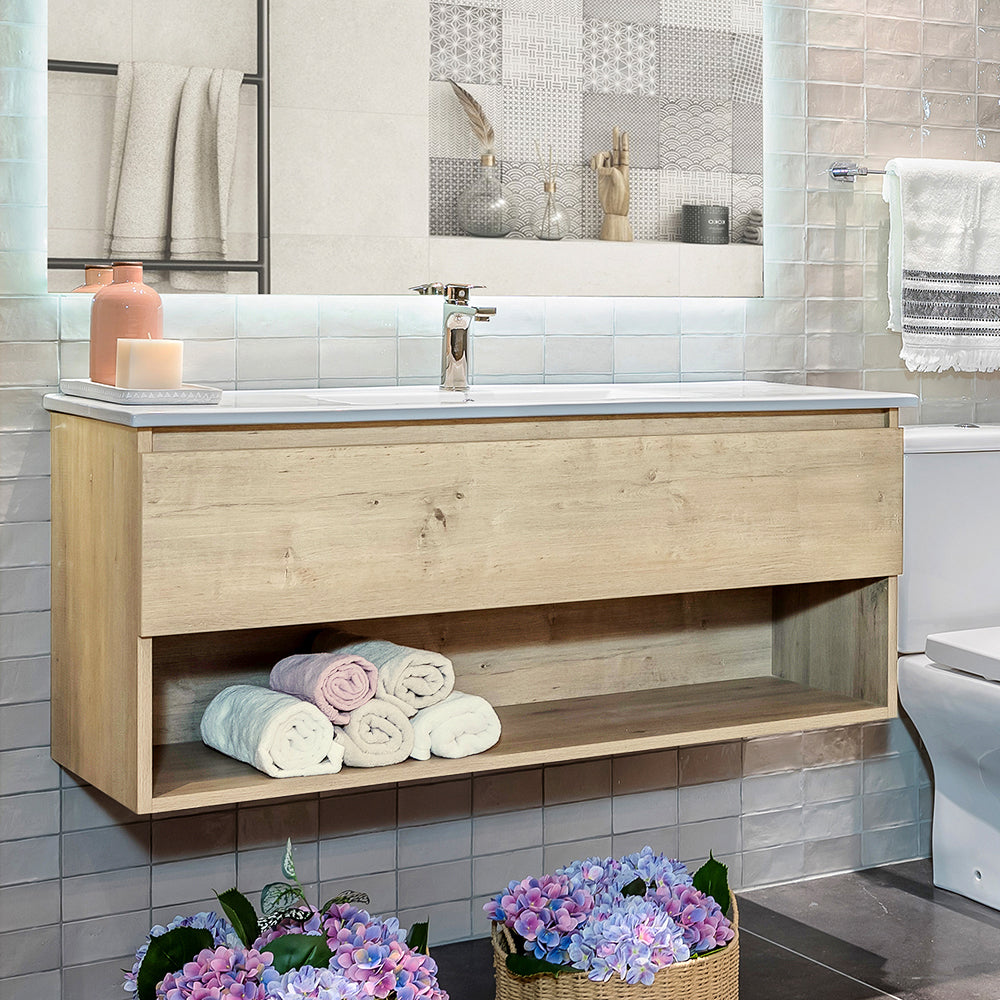 floating cabinet vanity bathroom with one sink