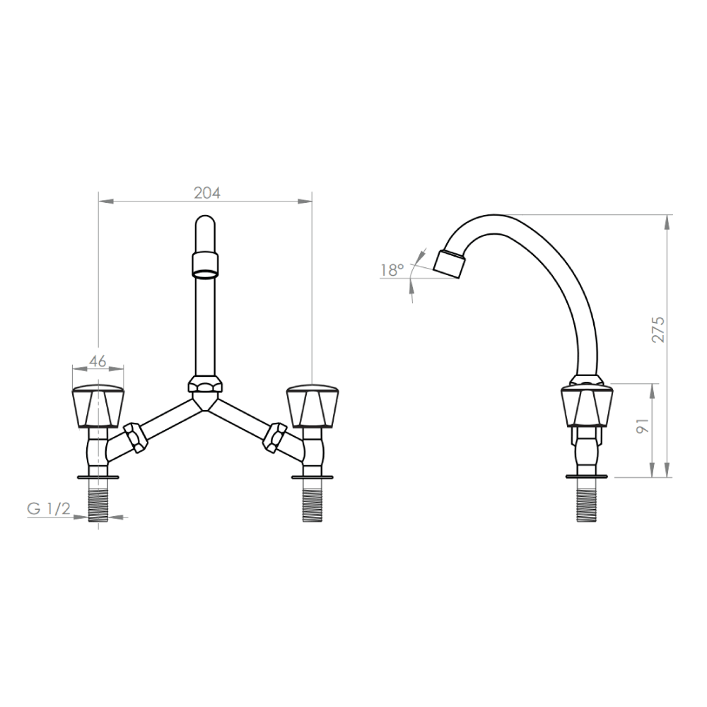 2 hole 8 inch deck mount swan neck taps for kitchen lab(griferia)