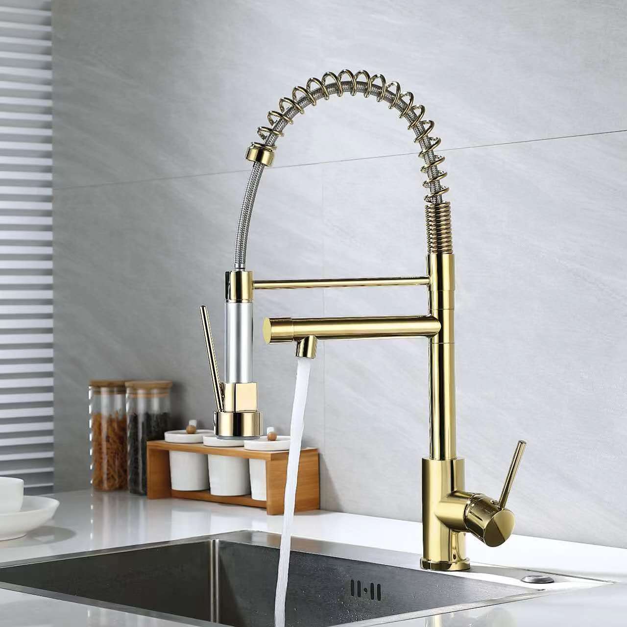 360 degree rotating flexible pull out kitchen faucet water tap