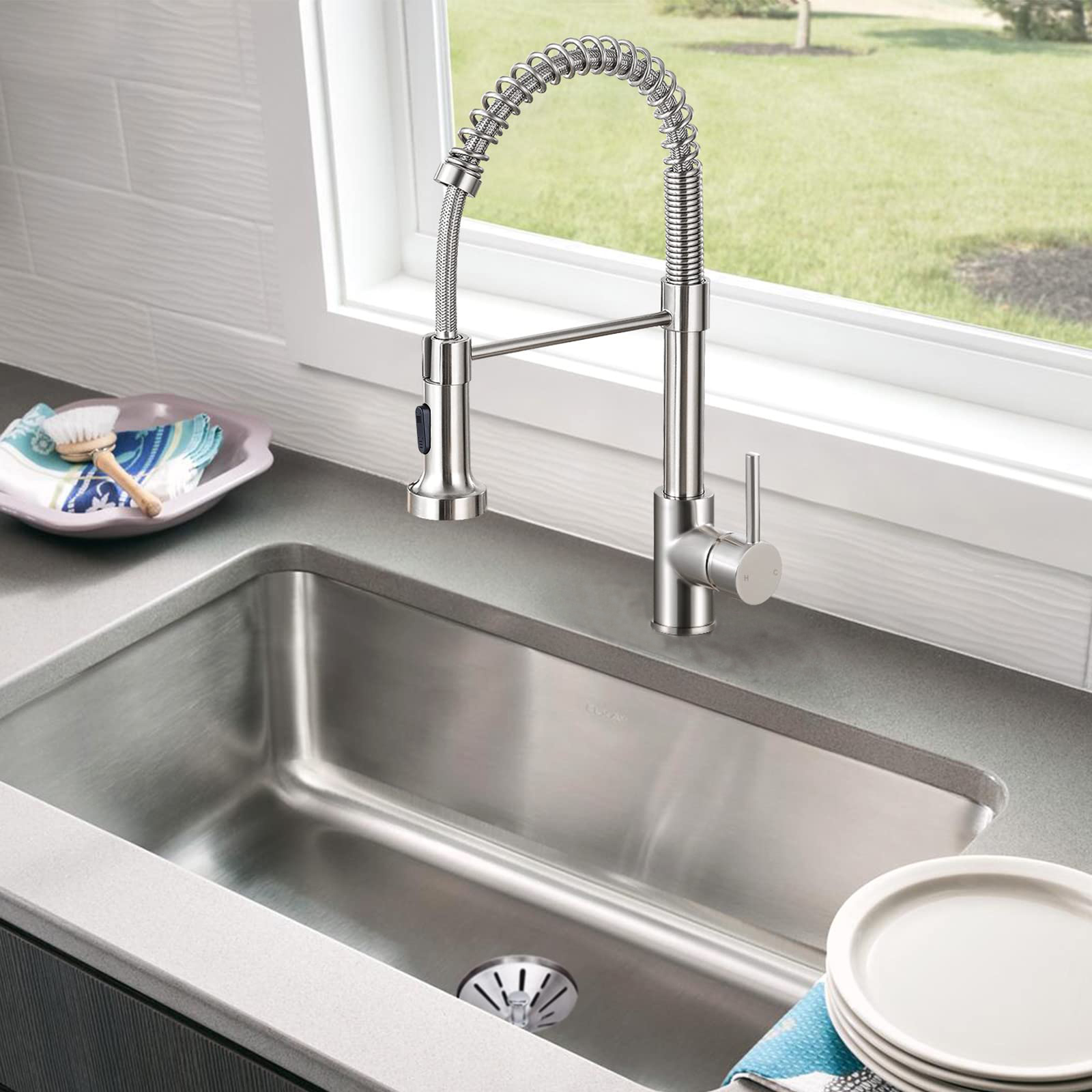 stainless steel sink tap kitchen laundry faucet with pull out sprayer