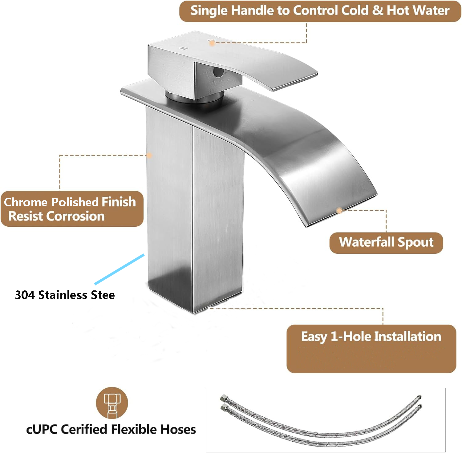 Bathroom faucet stainless steel waterfall sink mixer