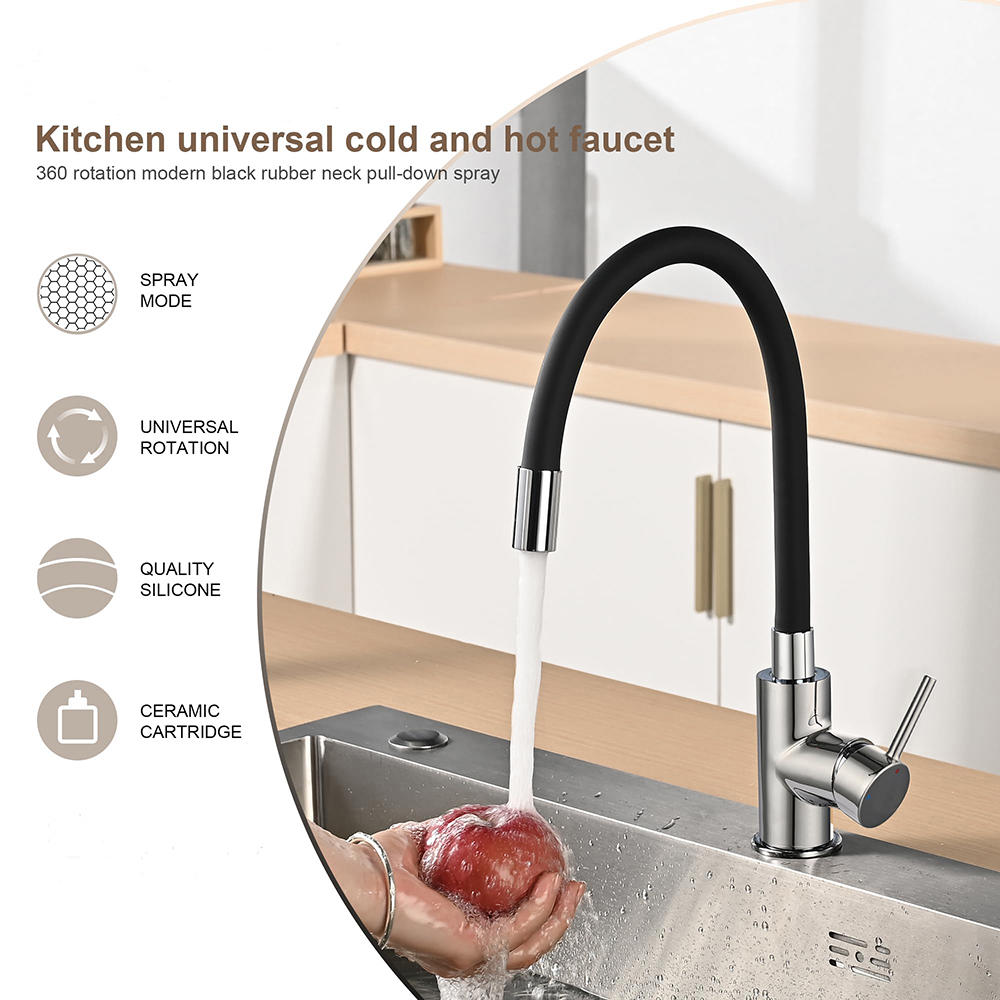 360° Free Bending Pull Out Adjustable Sink Gourmet Flexible Black Faucet Kitchen 