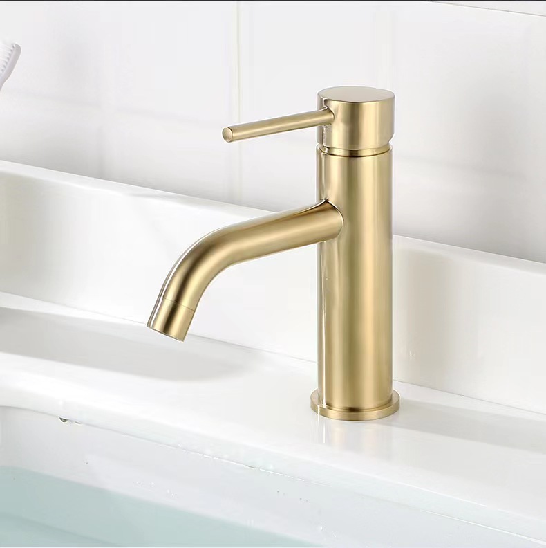 Brushed gold stainless steel bathroom basin taps