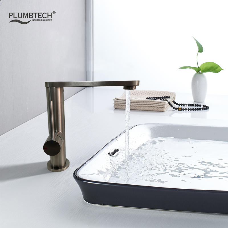 single hole brushed stainless steel hot cold bathroom sink faucet
